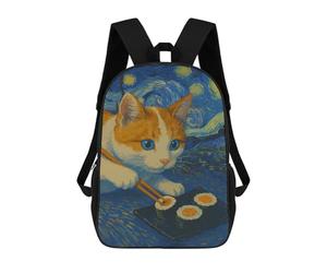 sinyumoney Children's Backpack, 3D Printed Cat Sushi, Starry Night Backpack, Backpack for Boys Girls, 17 Inch Adjustable Lightweight School Bag for Primary School 17inch