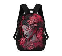 sinyumoney Children's Backpack 3D Printed Cherry Blossom Geisha Portrait Schoolbag Student Daypack Fashion Casual Lightweight School Bags for School College Travel 17inch