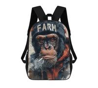 sinyumoney Children's Backpack, 3D Printed Chill Monkey with Cigarette Backpack, Backpack for Boys Girls, 17 Inch Adjustable Lightweight School Bag for Primary School 17inch