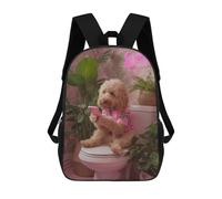 sinyumoney Children's Backpack, 3D Printed Chill Poodle on Toilet with Phone Backpack, Backpack for Boys Girls, 17 Inch Adjustable Lightweight School Bag for Primary School 17inch
