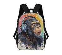 sinyumoney Children's Backpack 3D Printed Chimpanzee with Headphones Painting Schoolbag Student Daypack Fashion Casual Lightweight School Bags for School College Travel 17inch
