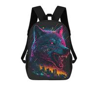 sinyumoney Children's Backpack, 3D Printed City Under Wolf's Roar Backpack, Backpack for Boys Girls, 17 Inch Adjustable Lightweight School Bag for Primary School 17inch