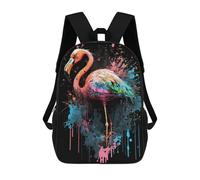 sinyumoney Children's Backpack, 3D Printed Colorful Abstract Flamingo Art Print Backpack, Backpack for Boys Girls, 17 Inch Adjustable Lightweight School Bag for Primary School 17inch