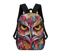 sinyumoney Children's Backpack, 3D Printed Colorful Abstract Owl Art-8 Backpack, Backpack for Boys Girls, 17 Inch Adjustable Lightweight School Bag for Primary School 17inch