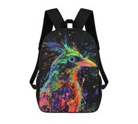 sinyumoney Children's Backpack 3D Printed Colorful Bird Painting on Black Background Schoolbag Student Daypack Fashion Casual Lightweight School Bags for School College Travel 17inch