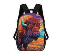 sinyumoney Children's Backpack, 3D Printed Colorful Bison Landscape Backpack, Backpack for Boys Girls, 17 Inch Adjustable Lightweight School Bag for Primary School 17inch