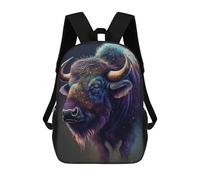 sinyumoney Children's Backpack, 3D Printed Colorful Bison Portrait-1 Backpack, Backpack for Boys Girls, 17 Inch Adjustable Lightweight School Bag for Primary School 17inch