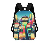 sinyumoney Children's Backpack, 3D Printed Colorful Cityscape with Tree Backpack, Backpack for Boys Girls, 17 Inch Adjustable Lightweight School Bag for Primary School 17inch