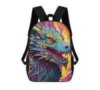 sinyumoney Children's Backpack, 3D Printed Colorful Dragon Illustration -5 Backpack, Backpack for Boys Girls, 17 Inch Adjustable Lightweight School Bag for Primary School 17inch