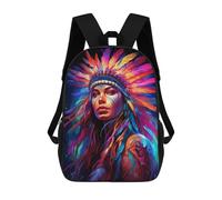 sinyumoney Children's Backpack, 3D Printed Colorful Feathered Headdress Backpack, Backpack for Boys Girls, 17 Inch Adjustable Lightweight School Bag for Primary School 17inch