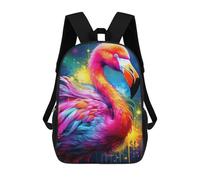 sinyumoney Children's Backpack, 3D Printed Colorful Flamingo Artwork-3 Backpack, Backpack for Boys Girls, 17 Inch Adjustable Lightweight School Bag for Primary School 17inch