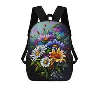 sinyumoney Children's Backpack, 3D Printed Colorful Floral Bouquet Backpack, Backpack for Boys Girls, 17 Inch Adjustable Lightweight School Bag for Primary School 17inch