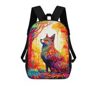 sinyumoney Children's Backpack, 3D Printed Colorful Fox in Fantasy Forest-1 Backpack, Backpack for Boys Girls, 17 Inch Adjustable Lightweight School Bag for Primary School 17inch
