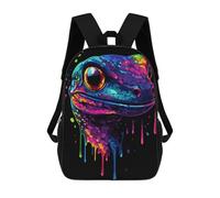sinyumoney Children's Backpack 3D Printed Colorful Gecko - Neon Geck Schoolbag Student Daypack Fashion Casual Lightweight School Bags for School College Travel 17inch