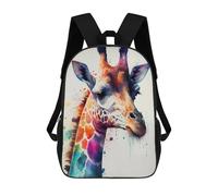 sinyumoney Children's Backpack, 3D Printed Colorful Giraffe Watercolor Art Backpack, Backpack for Boys Girls, 17 Inch Adjustable Lightweight School Bag for Primary School 17inch