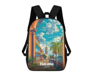 sinyumoney Children's Backpack 3D Printed Colorful Havana Cuba Cityscape Illustration Schoolbag Student Daypack Fashion Casual Lightweight School Bags for School College Travel 17inch