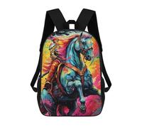 sinyumoney Children's Backpack, 3D Printed Colorful Horse Rider Artwork Backpack, Backpack for Boys Girls, 17 Inch Adjustable Lightweight School Bag for Primary School 17inch