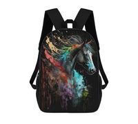 sinyumoney Children's Backpack, 3D Printed Colorful Horse Splash Art Backpack, Backpack for Boys Girls, 17 Inch Adjustable Lightweight School Bag for Primary School 17inch