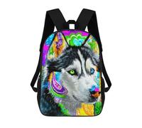sinyumoney Children's Backpack, 3D Printed Colorful Husky Art Print Backpack, Backpack for Boys Girls, 17 Inch Adjustable Lightweight School Bag for Primary School 17inch