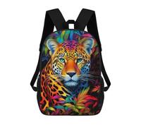 sinyumoney Children's Backpack, 3D Printed Colorful Leopard Portrait -16 Backpack, Backpack for Boys Girls, 17 Inch Adjustable Lightweight School Bag for Primary School 17inch