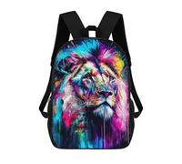 sinyumoney Children's Backpack, 3D Printed Colorful Lion Portrait-27 Backpack, Backpack for Boys Girls, 17 Inch Adjustable Lightweight School Bag for Primary School 17inch