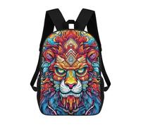 sinyumoney Children's Backpack, 3D Printed Colorful Lion Portrait Backpack, Backpack for Boys Girls, 17 Inch Adjustable Lightweight School Bag for Primary School 17inch