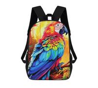 sinyumoney Children's Backpack, 3D Printed Colorful Macaw Parrot Art Backpack, Backpack for Boys Girls, 17 Inch Adjustable Lightweight School Bag for Primary School 17inch