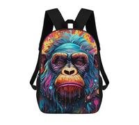 sinyumoney Children's Backpack, 3D Printed Colorful Monkey Portrait -4 Backpack, Backpack for Boys Girls, 17 Inch Adjustable Lightweight School Bag for Primary School 17inch