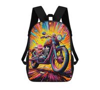 sinyumoney Children's Backpack, 3D Printed Colorful Motorcycle Artwork Backpack, Backpack for Boys Girls, 17 Inch Adjustable Lightweight School Bag for Primary School 17inch