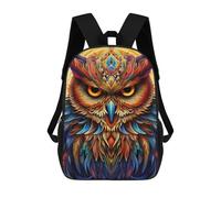 sinyumoney Children's Backpack, 3D Printed Colorful Mystical Owl Artwork Backpack, Backpack for Boys Girls, 17 Inch Adjustable Lightweight School Bag for Primary School 17inch