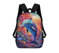 sinyumoney Children's Backpack, 3D Printed Colorful Ocean Scene with Dolphin Backpack, Backpack for Boys Girls, 17 Inch Adjustable Lightweight School Bag for Primary School 17inch