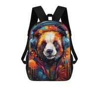 sinyumoney Children's Backpack, 3D Printed Colorful Panda with Headphones Backpack, Backpack for Boys Girls, 17 Inch Adjustable Lightweight School Bag for Primary School 17inch