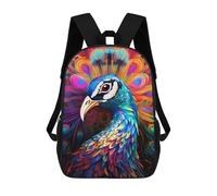 sinyumoney Children's Backpack, 3D Printed Colorful Peacock Artwork-2 Backpack, Backpack for Boys Girls, 17 Inch Adjustable Lightweight School Bag for Primary School 17inch