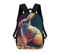 sinyumoney Children's Backpack, 3D Printed Colorful Rabbit Illustration Backpack, Backpack for Boys Girls, 17 Inch Adjustable Lightweight School Bag for Primary School 17inch