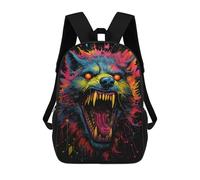 sinyumoney Children's Backpack, 3D Printed Colorful Wolf Artwork -9 Backpack, Backpack for Boys Girls, 17 Inch Adjustable Lightweight School Bag for Primary School 17inch