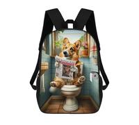 sinyumoney Children's Backpack 3D Printed Corgi in The Bathroom Schoolbag Student Daypack Fashion Casual Lightweight School Bags for School College Travel 17inch