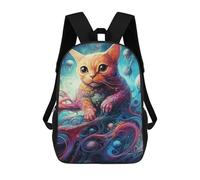 sinyumoney Children's Backpack, 3D Printed Cosmic Cat Dreamscape-4 Backpack, Backpack for Boys Girls, 17 Inch Adjustable Lightweight School Bag for Primary School 17inch