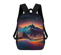 sinyumoney Children's Backpack, 3D Printed Cosmic Mountain Landscape-1 Backpack, Backpack for Boys Girls, 17 Inch Adjustable Lightweight School Bag for Primary School 17inch
