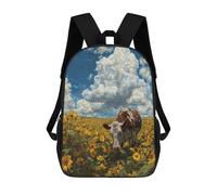 sinyumoney Children's Backpack, 3D Printed Cow in Sunflower Field-1 Backpack, Backpack for Boys Girls, 17 Inch Adjustable Lightweight School Bag for Primary School 17inch