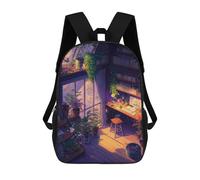 sinyumoney Children's Backpack, 3D Printed Cozy Home Office Oasis Backpack, Backpack for Boys Girls, 17 Inch Adjustable Lightweight School Bag for Primary School 17inch