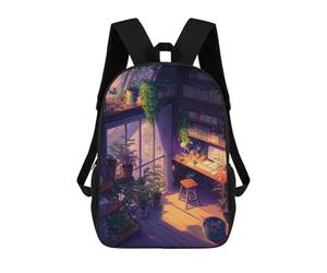 sinyumoney Children's Backpack, 3D Printed Cozy Home Office Oasis Backpack, Backpack for Boys Girls, 17 Inch Adjustable Lightweight School Bag for Primary School 17inch