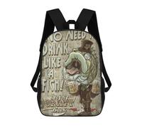 sinyumoney Children's Backpack 3D Printed Craft Beer Bass Fish Schoolbag Student Daypack Fashion Casual Lightweight School Bags for School College Travel 17inch