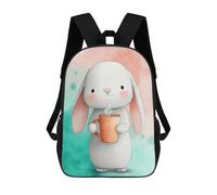 sinyumoney Children's Backpack 3D Printed Cute Bunny with Coffee Schoolbag Student Daypack Fashion Casual Lightweight School Bags for School College Travel 17inch