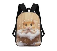 sinyumoney Children's Backpack 3D Printed Cute Hamster Bath Time Schoolbag Student Daypack Fashion Casual Lightweight School Bags for School College Travel 17inch