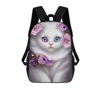 sinyumoney Children's Backpack 3D Printed Cute White Kitten Portrait Schoolbag Student Daypack Fashion Casual Lightweight School Bags for School College Travel 17inch