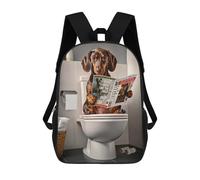 sinyumoney Children's Backpack 3D Printed Dachshund Reading Newspaper on Toilet Schoolbag Student Daypack Fashion Casual Lightweight School Bags for School College Travel 17inch