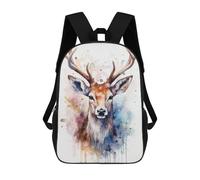 sinyumoney Children's Backpack 3D Printed Deer Watercolor Schoolbag Student Daypack Fashion Casual Lightweight School Bags for School College Travel 17inch