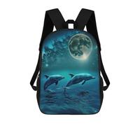 sinyumoney Children's Backpack 3D Printed Dolphins Under The Moonlight Schoolbag Student Daypack Fashion Casual Lightweight School Bags for School College Travel 17inch
