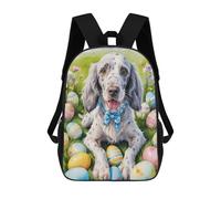 sinyumoney Children's Backpack, 3D Printed Easter Egg Hunt with Cute Dog Backpack, Backpack for Boys Girls, 17 Inch Adjustable Lightweight School Bag for Primary School 17inch