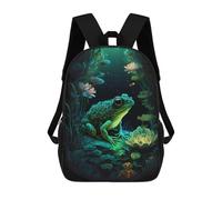 sinyumoney Children's Backpack, 3D Printed Enchanted Forest Frog Backpack, Backpack for Boys Girls, 17 Inch Adjustable Lightweight School Bag for Primary School 17inch